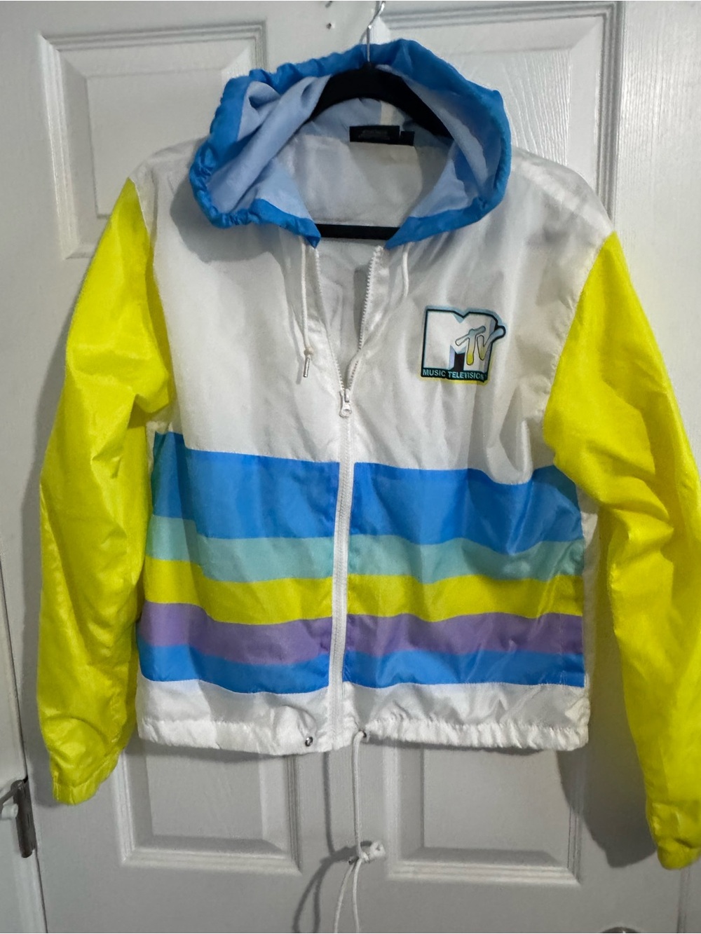 MTV Colorblock Windbreaker Jacket - White, Yellow & Blue